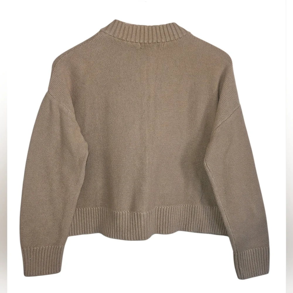 Quince 100% Organic Cotton Cropped Cardigan in Camel Size S - Picture 2 of 4